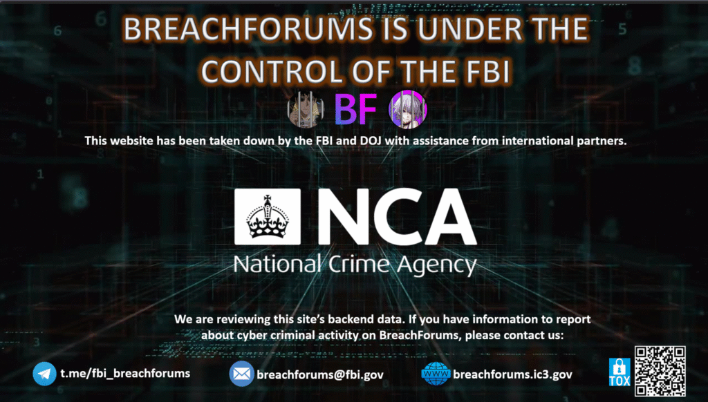 accueil du site BreachForums saisi par le FBI
