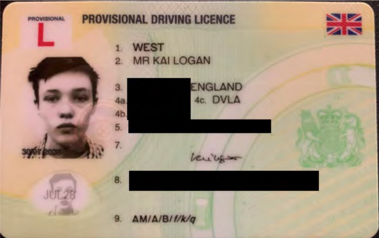 Permis de conduire britannique de Kai West, alias IntelBroker