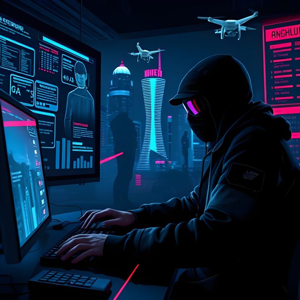 Hackers utilisant des données personnelles pour cibler des individus dans un environnement high-tech